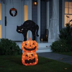 Hyde & EEK! Boutique 36.5" LED Tinsel Cat and Jack-O'-Lantern Halloween Novelty Silhouette Light - Hyde & EEK! Boutique™