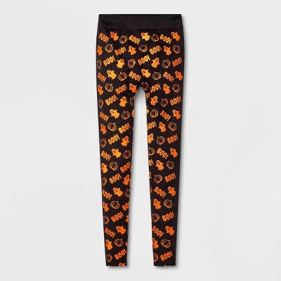 Women's Foil Printed "Boo!" Halloween Seamless Fleece Lined Leggings - Hyde & EEK! Boutique™ Black/Orange 4 Women's Foil Printed "Boo!" Halloween Seamless Fleece Lined Leggings - Hyde & EEK! Boutique™ Black/Orange - Image 4