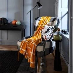 Hyde & EEK! Boutique Black Cat and Pumpkin Square Halloween Throw Pillow White - Hyde & EEK! Boutique™