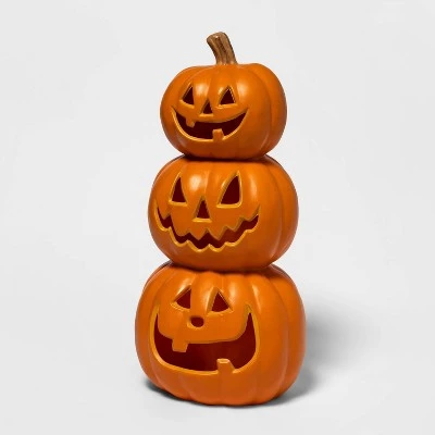 Hyde & EEK! Boutique Light Up Triple Stacked Pumpkin Orange Halloween Decorative Prop - Hyde & EEK! Boutique™ 2 Hyde & EEK! Boutique Light Up Triple Stacked Pumpkin Orange Halloween Decorative Prop - Hyde & EEK! Boutique™ - Image 2